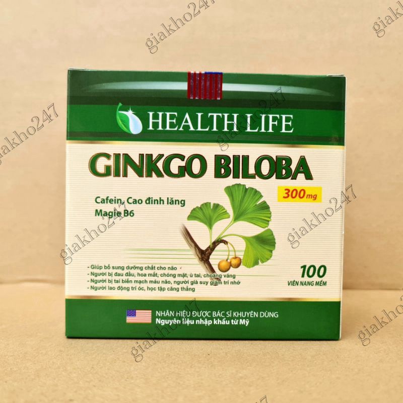 Hoạt huyết dưỡng não Ginkgo Biloba 300mg giảm đau đầu, hoa mắt, chóng mặt, rối loạn tiền đình - Hộp 100 viên