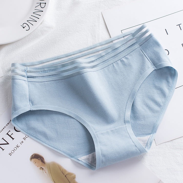 Stripe Waist Solid Color Women Full Panty Female Underwear Cotton Lingerie