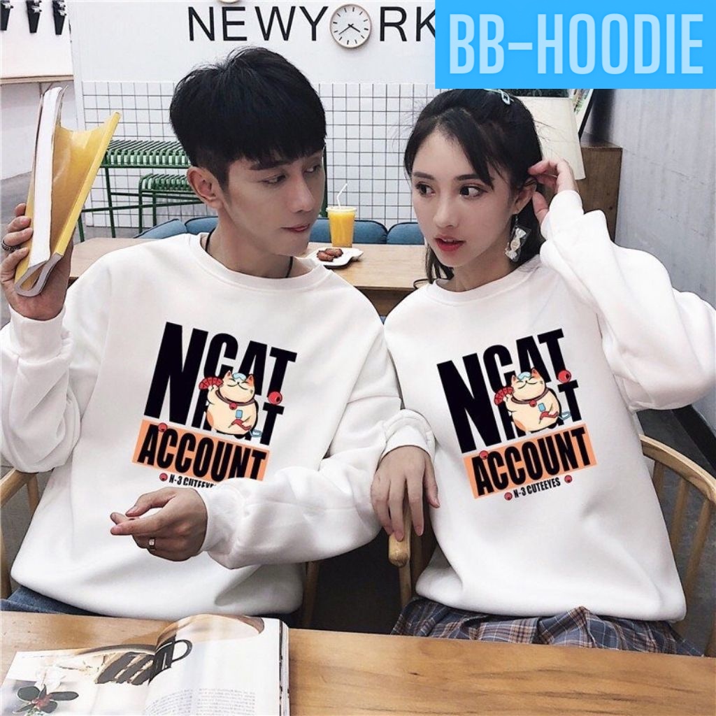 ÁO SWEATER NỈ UNISEX IN NCAT ÁO NỈ FORM RỘNG NAM NỮ MÀU TRẮNG CỰC ĐẸP