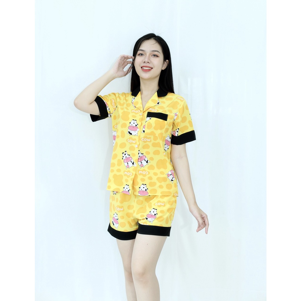 [HÌNH THẬT 100%]  Bộ đồ bộ ngắn MÀU VÀNG CON THÚ CỰC XINH  - vải siêu lụa  - Cực Kì Sang Chảnh