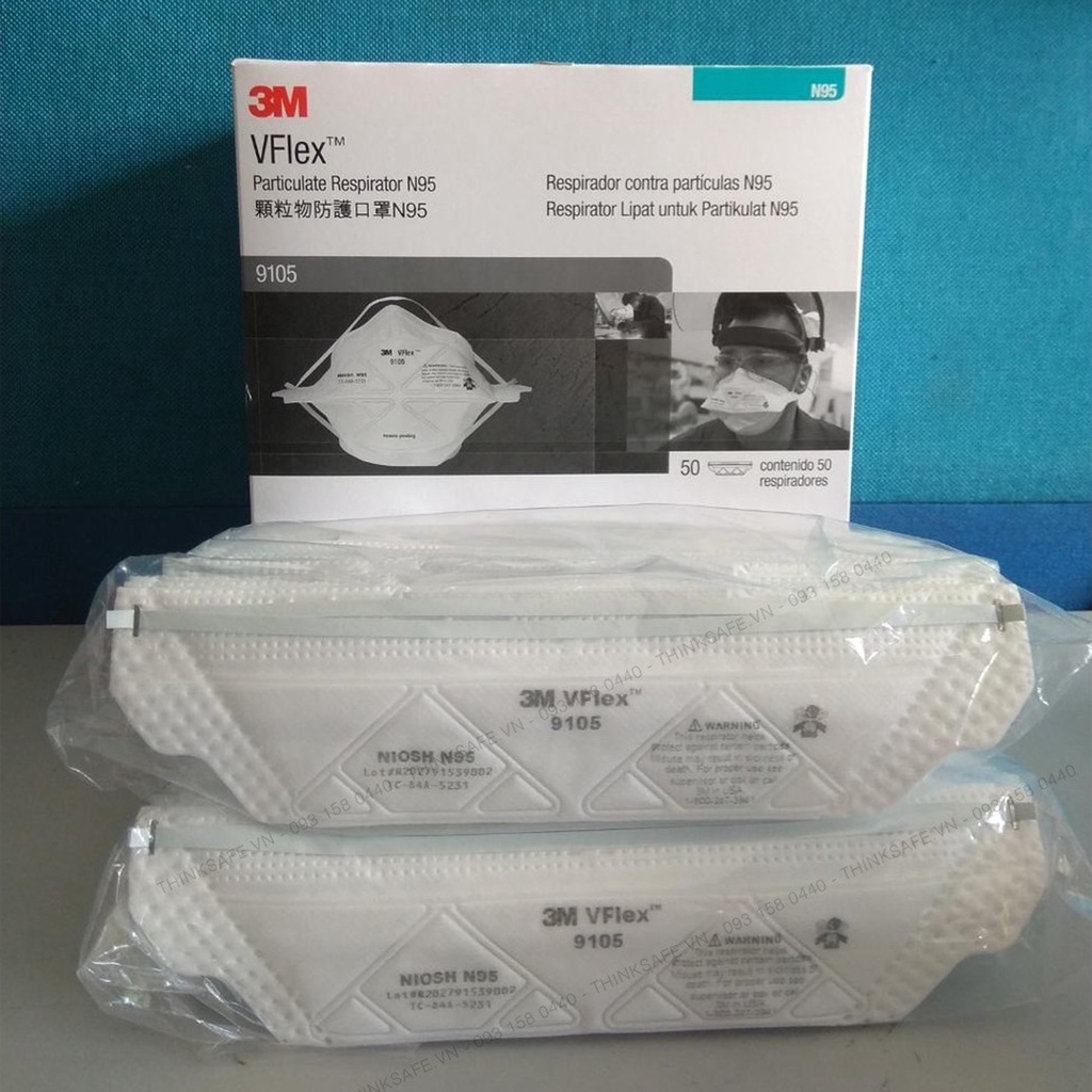 1 cái Khẩu trang N95 3M VFLEX 9105 CHÍNH HÃNG - Khẩu trang chuẩn Niosh N95 kháng khuẩn lọc bụi mịn, sử dụng trong y tế