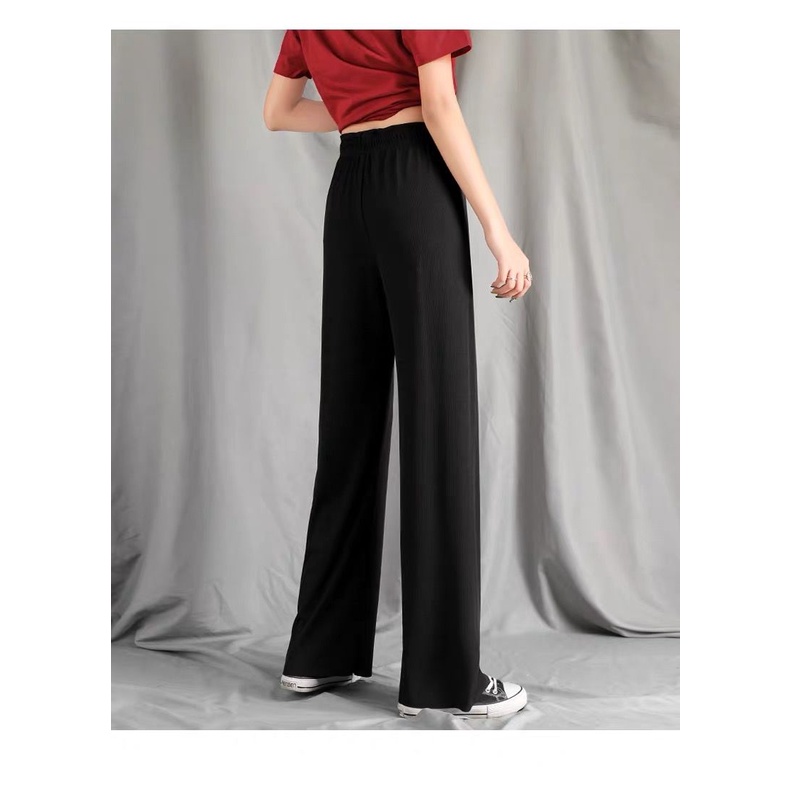 Quần dài BH lưng cao ống rộng màu trơn kiểu dáng thời trang cho nữ