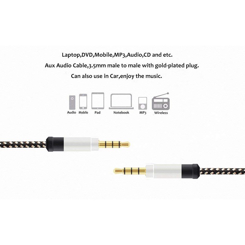 Dây Cáp Âm Thanh Bện Sợi Kim Loại Cao Cấp 1.5M Jack 3.5Mm