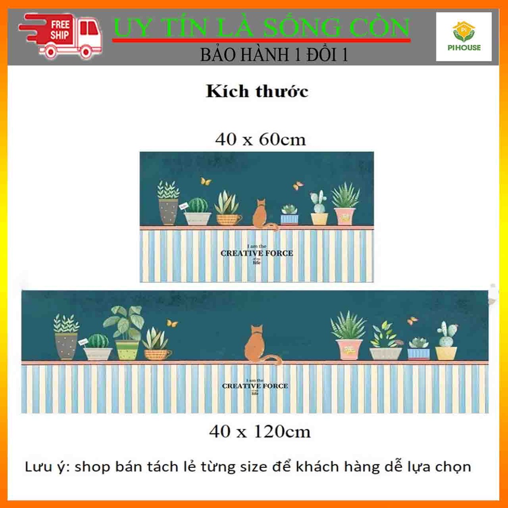 Set thảm bếp, thảm trải sàn 3d chống trơn trượt, hoa văn độc đáo gồm tấm lớn 40x120cm và bé 40x60cm