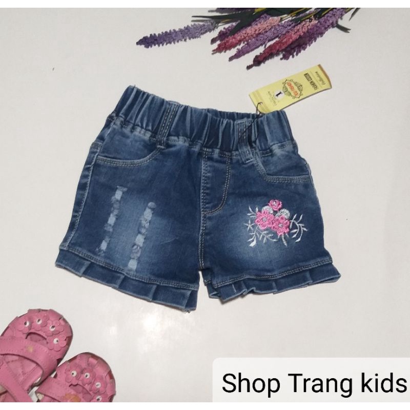 Sỉ, lẻ quần jean  đùi cao cấp bé gái thêu hoa, hàng loại 1, co dãn 4 chiều