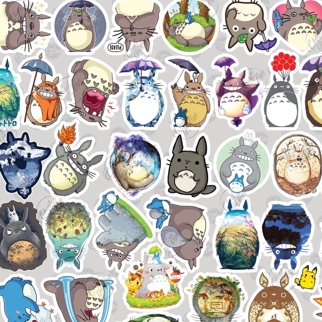 60 mẫu sticker hình dán chủ đề phim hoạt hình Totoro chất liệu decal dán xe đạp, nón bảo hiểm, vali NT 35