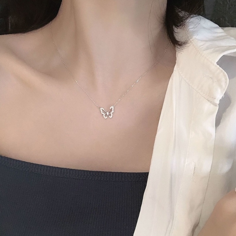 We Flower Vòng cổ choker mặt hình bướm đính đá pha lê phong cách Hàn Quốc cho nữ