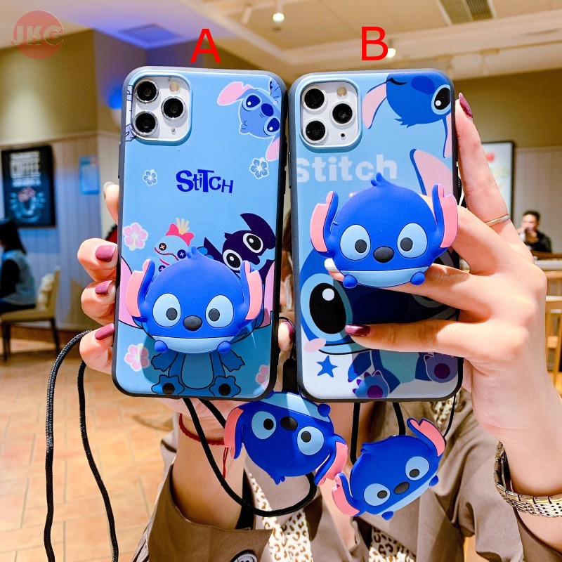 Ốp điện thoại mềm in hình Stitch có dây đeo đáng yêu cho Iphone 12 11 Pro Max Xs Max Xr X 6 7 8 Plus 5