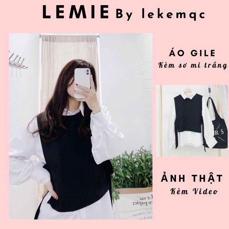 Set sơ mi kèm áo gile thắt nơ eo rời dành cho khách từ 40-60kg