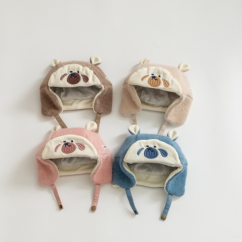 Nón Tai Bèo Dày Dặn Ấm Áp Thêu Họa Tiết Hoạt Hình Dễ Thương Cho Bé