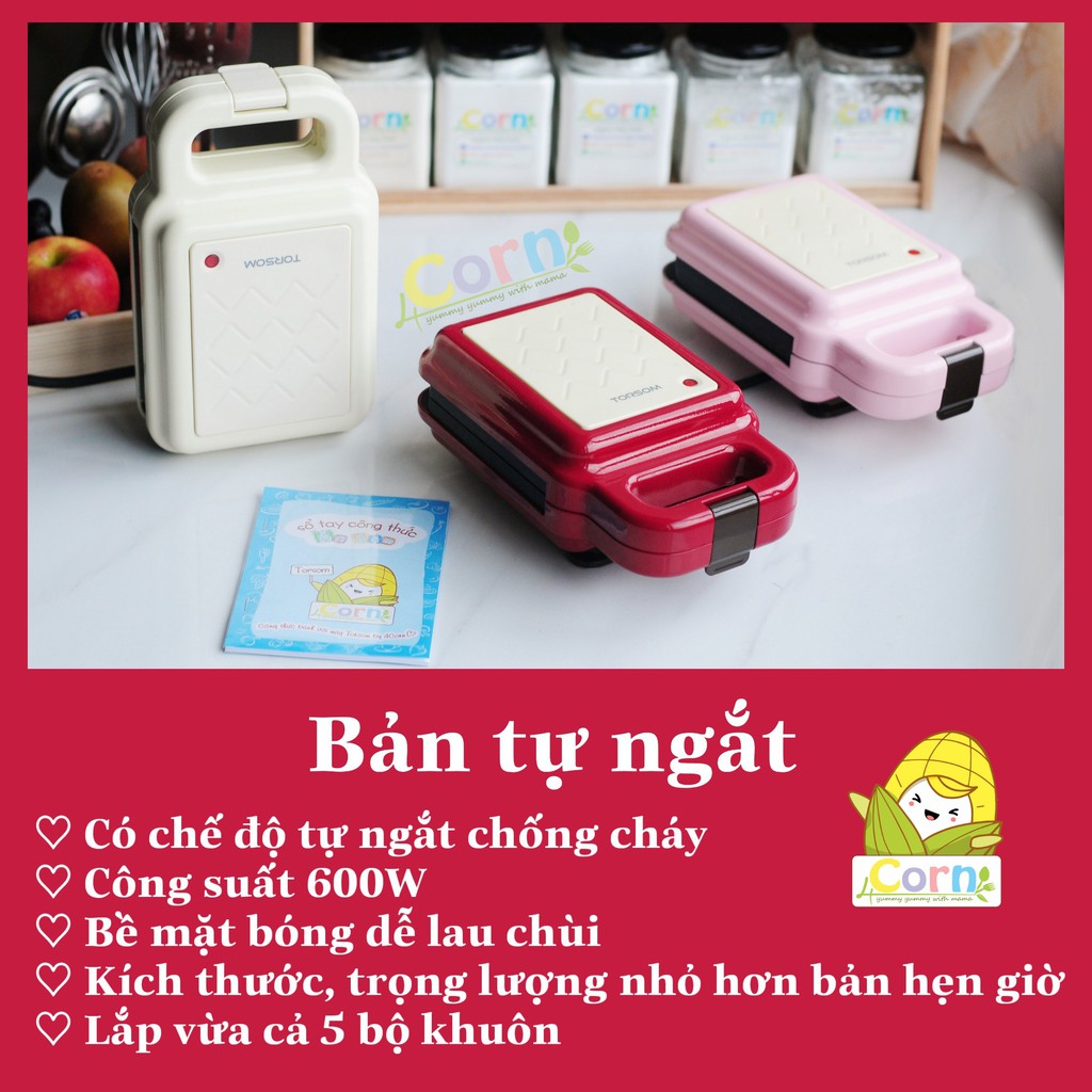 Máy nướng bánh Torsom - tặng kèm sổ tay công thức làm bánh cho bé (2 bản tự ngắt và hẹn giờ có sẵn)