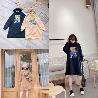 bán sỉ váy nỉ hoodie dáng dài bầu bí bon chen