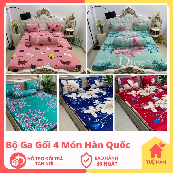 Bộ ga giường thun lạnh Hàn Quốc cute Xưởng Ga Gối Tuệ Mẫn - TM185 | BigBuy360 - bigbuy360.vn