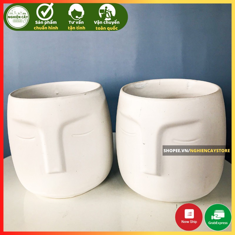 Chậu gốm hình mặt người cách điệu men lạnh Bát Tràng trồng cây cảnh, sen đá (12x13 cm)