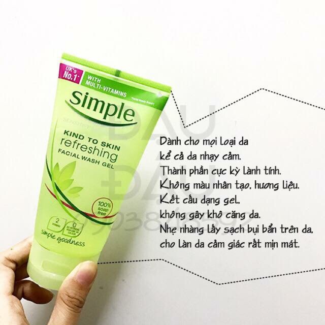 Sữa Rửa Mặt Simple Kind To Skin Refreshing Facial Wash Gel