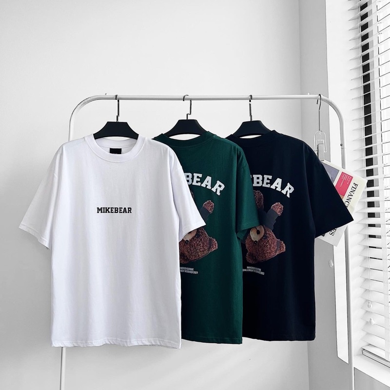 Áo thun tay lỡ unisex,in hình gấu Mike 3 màu