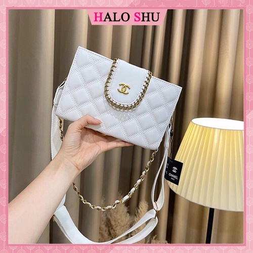 Túi đeo chéo, túi xách nữ dây phối xích nắp cúc HALO SHU mã DC005