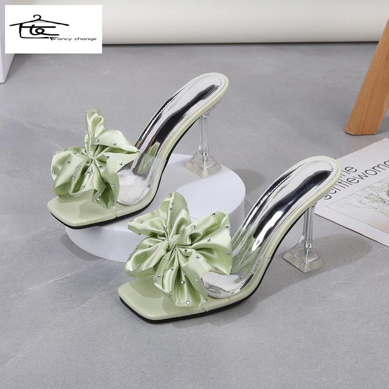 Dép Cao Gót Đính Nơ Phong Cách Hàn Quốc Thời Trang Mùa Hè Mới Cho Nữ