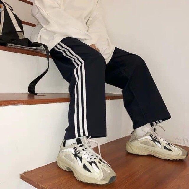 [Hót Teen]Quần Thể Thao Nam Nữ, Quần Thể Thao Nữ Ống Rộng[ 3 Sọc Trắng