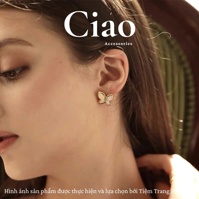 [HOẢ TỐC 1H] Khuyên tai/ Bông tai titan không gỉ thiết kế hình bướm xà cừ xinh xắn sang trọng Isabella Ciao