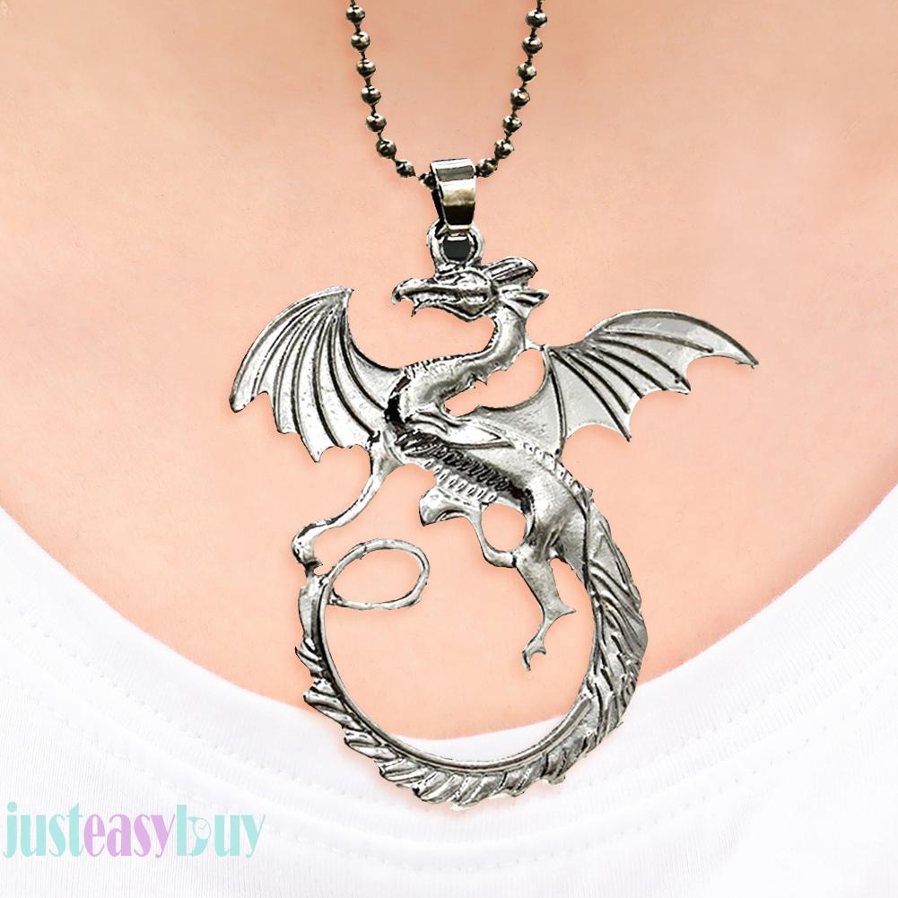  【Ready Stock】Unisex Jewelry Gifts Dragon Pendant Necklace Simple Silver Clavicle Chain 