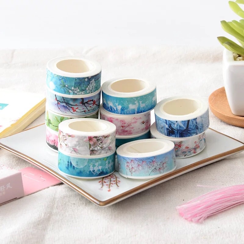 (Chiết theo chu kỳ) Băng dính washi tape chủ đề thiên nhiên hoa cỏ