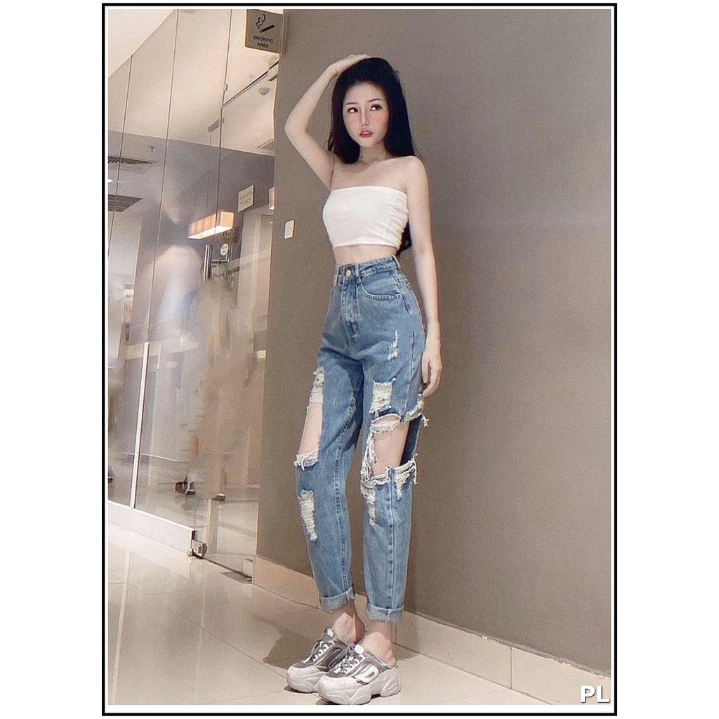 Quần jean nữ baggy rách hở hai đùi phong cách siêu bụi 1/10b16