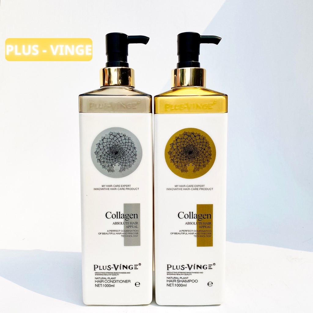 Cặp dầu gội dầu xả COLLAGEN VINGE PLUS 1000ML CHÍNH HÃNG - Hương nước hoa sang chảnh phục hồi tóc hư tổn GX12