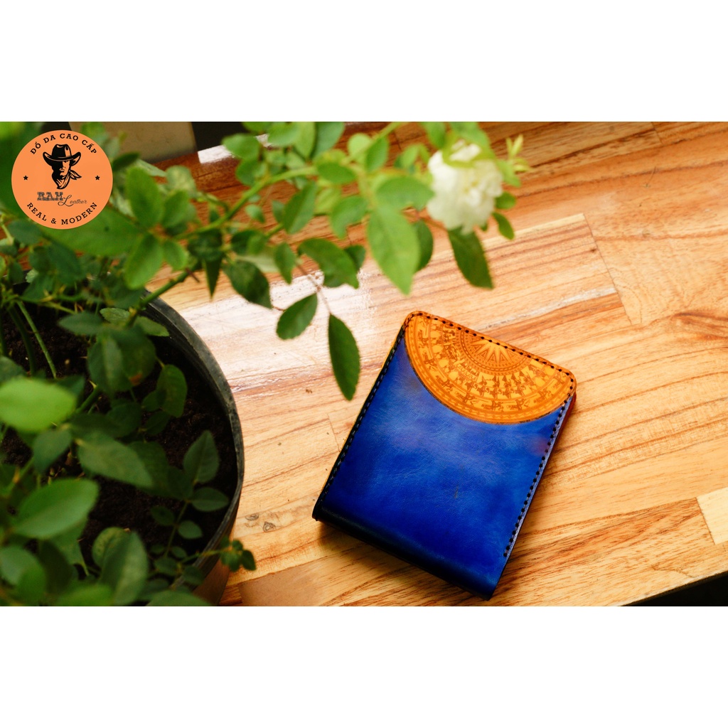 Ví nam da bò trống đồng xanh dương dáng ngang - RAM Leather