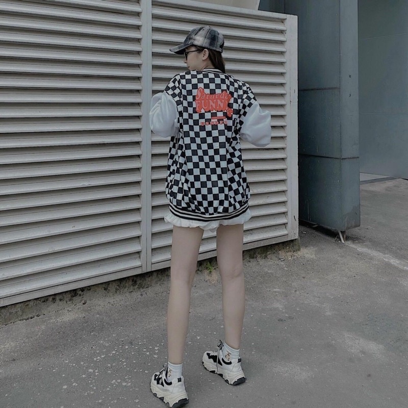 Áo Bomber Nỉ Bông Unisex Caro Thêu Chữ Ảnh Thật