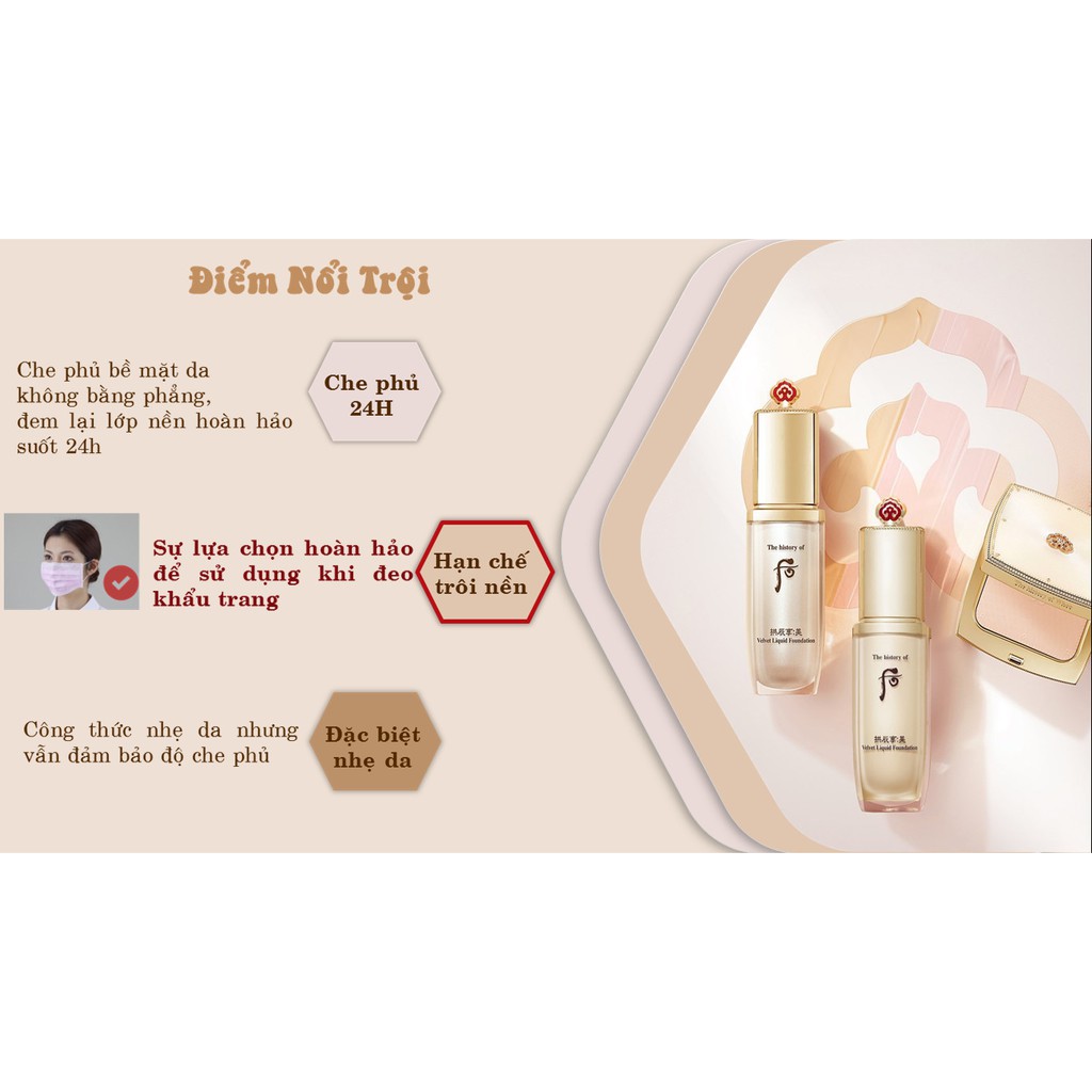 Gói Kem Nền Whoo Velvet Liquid Foundation Nâng tông sáng, che khuyết điểm cải thiện da sáng khỏe 1ml | BigBuy360 - bigbuy360.vn