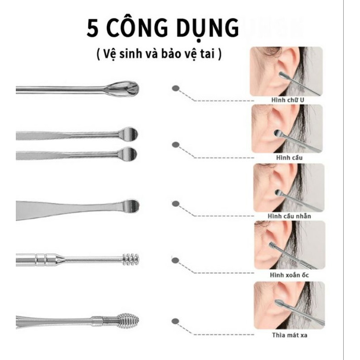 Bộ dụng cụ vệ sinh tai ngoáy tai đồ lấy ráy tai 6 món cao cấp bằng thép - ảnh sản phẩm 4