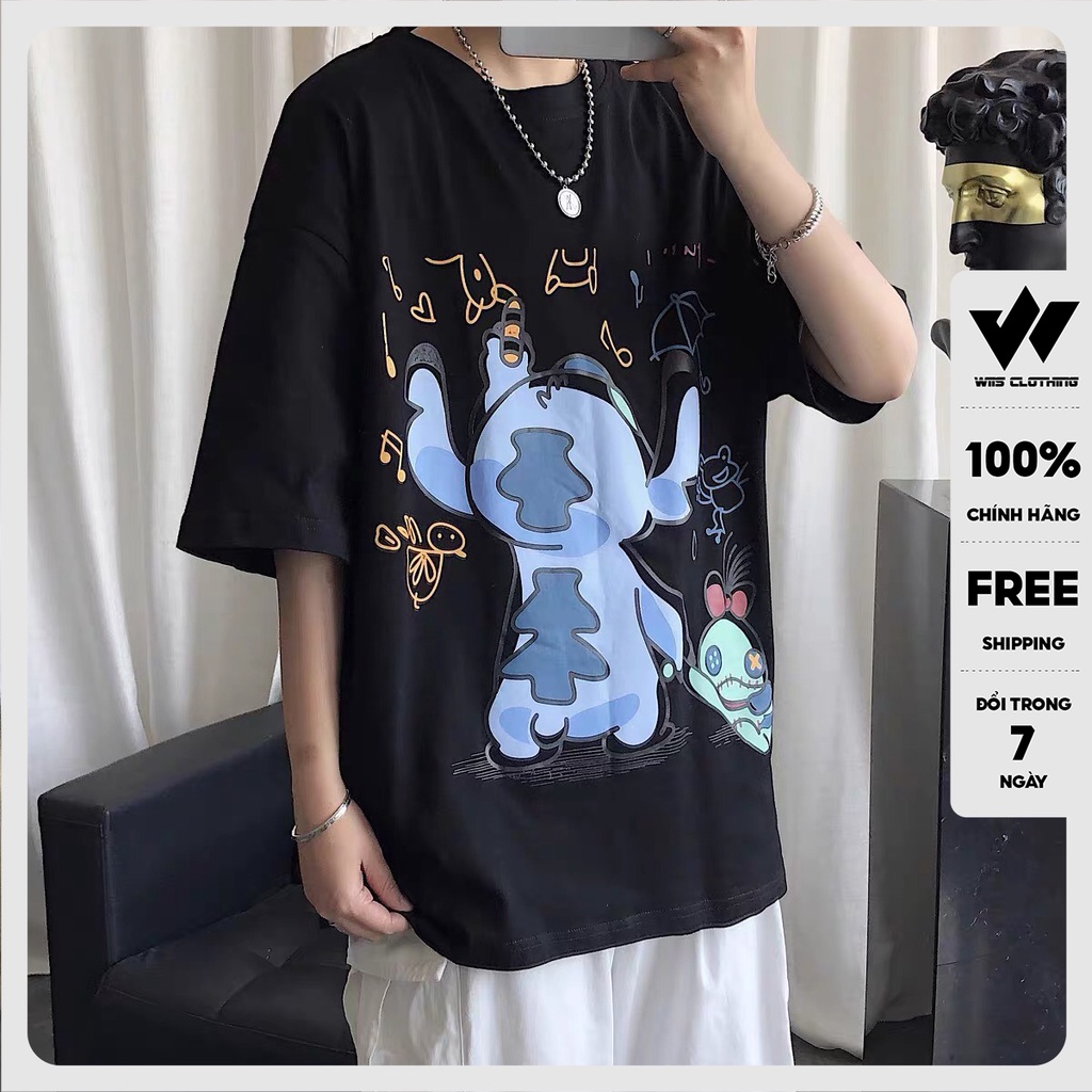 Áo thun tay lỡ WIIS phông unisex form rộng STICH VẼ TRANH nam nữ oversize ulzzang