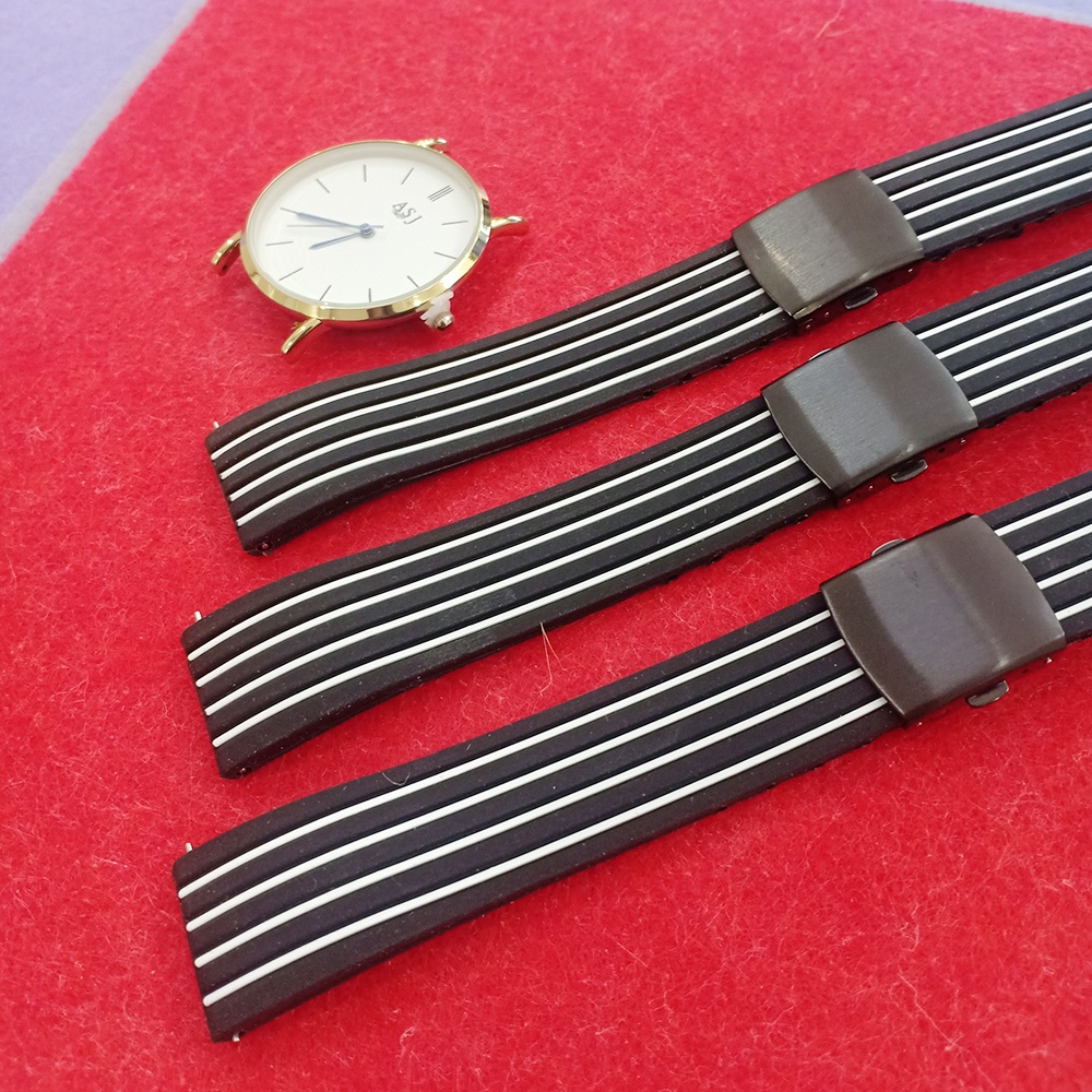 Dây đồng hồ Cao Su Thời Trang 4 sọc trắng siêu mềm cho nhiều loại đồng hồ Seiko,.. size 18/20/22mm