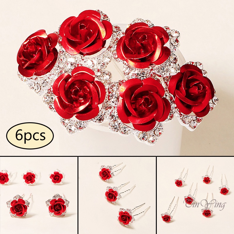 GETNOIVAS Set 6 Trâm Cài Tóc Hình Chữ U Đính Hoa Hồng Làm Thủ Công Cho Nữ