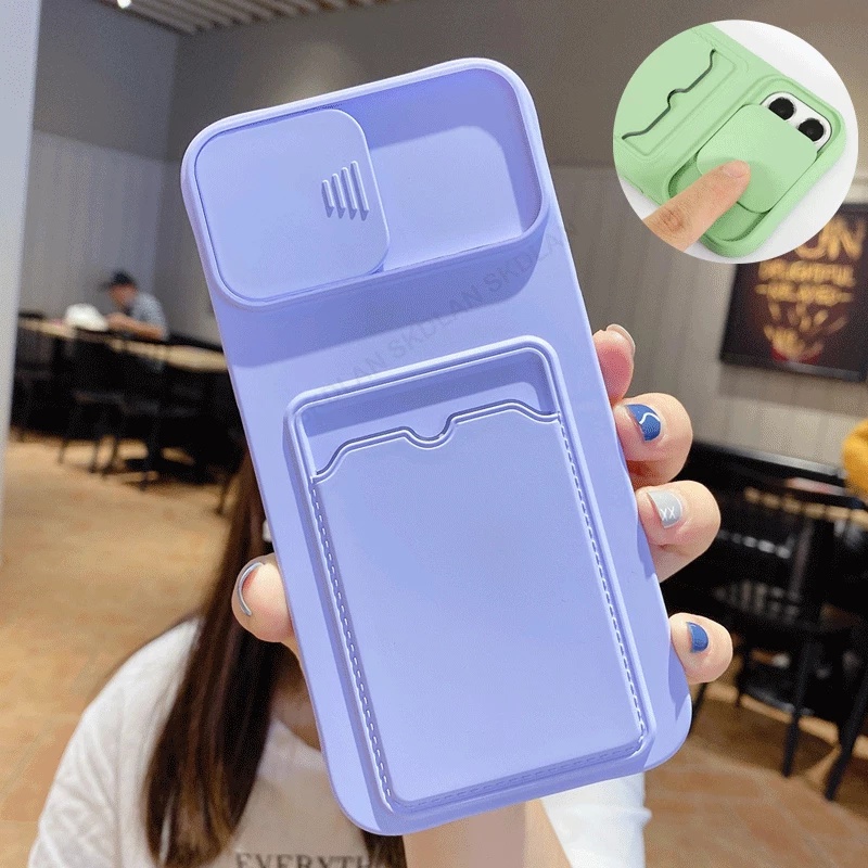 Ốp điện thoại bảo vệ camera có ngăn thẻ thích hợp cho Iphone 11 12 13 Pro PMax XS SE 2020 Mini XR X 6S 6 8 7 Plus