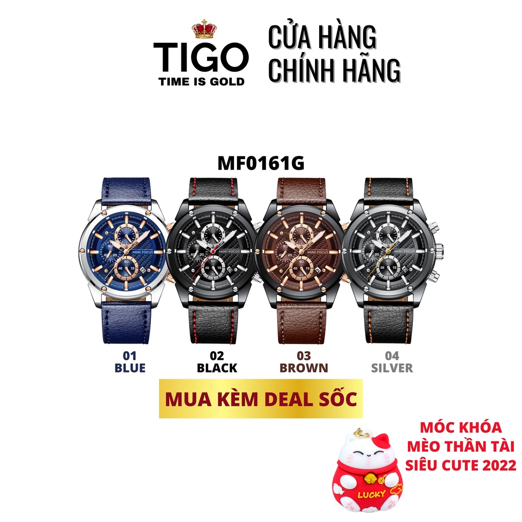 Đồng Hồ Nam Đeo Tay Chính Hãng MINI FOCUS MF0161G.02 Dây Da Thật Màu Đen Viền Thép Không Gỉ Đẹp Cao Cấp - Có Quà Tặng