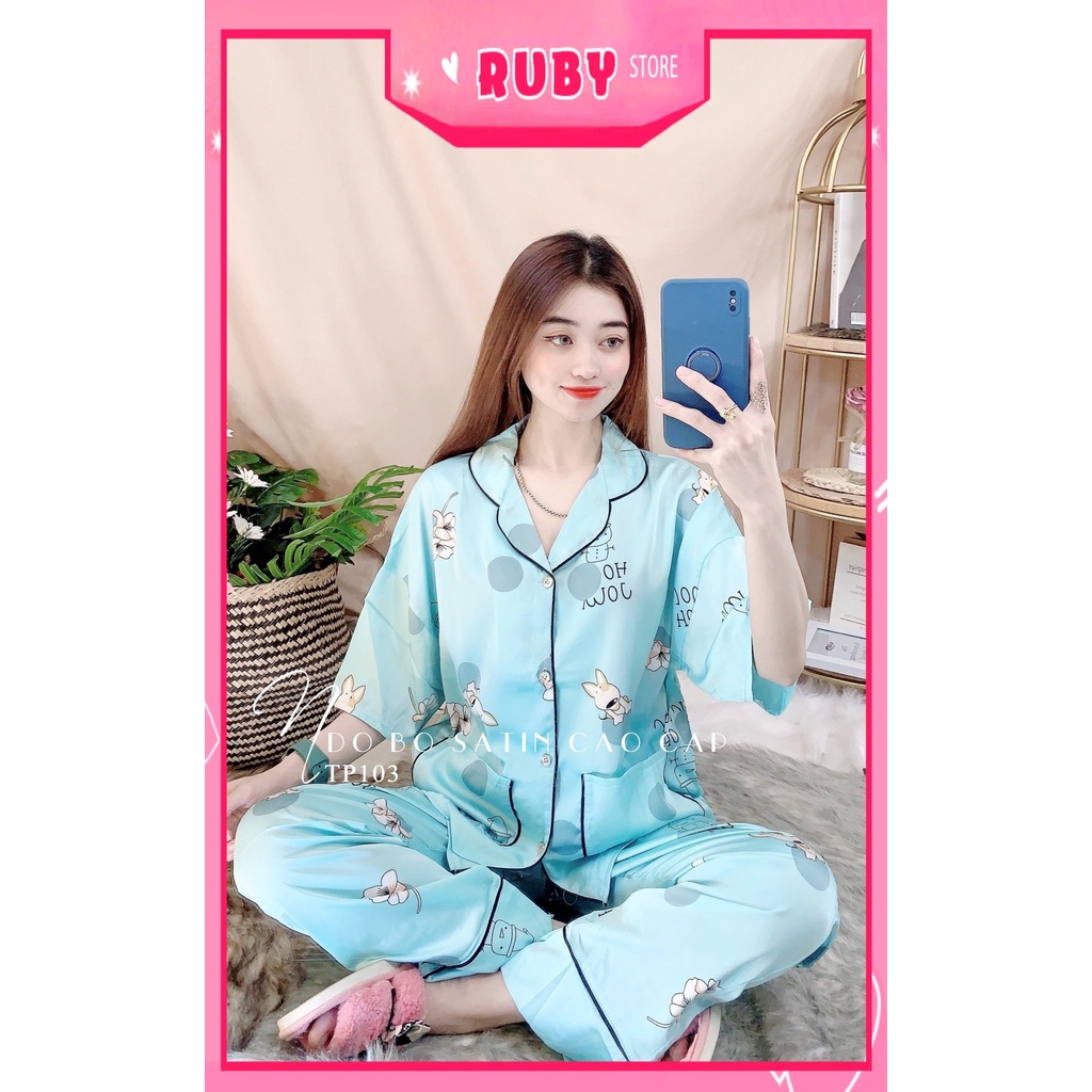 Đồ bộ nữ mặc nhà tay cánh dơi phom to chất satin cao cấp siêu mềm mát in họa tiết dễ thương TP103