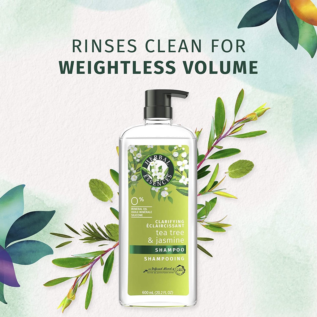 Bộ dầu gội & xả thiên nhiên hương hoa lài & trà Herbal Essences Bio Renew Tea Tree & Jasmine Purifying 600mlx2 (Mỹ)