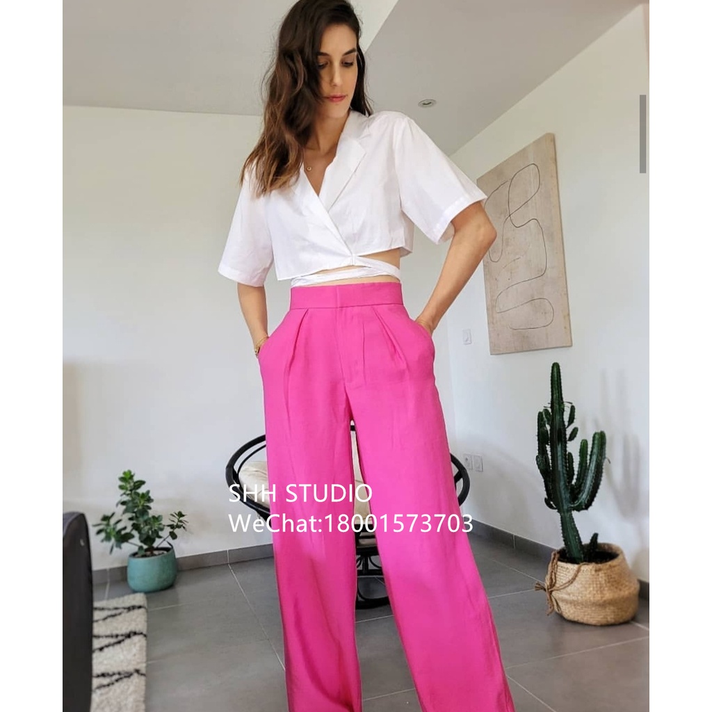 Zara Quần Dài Ống Rộng Lưng Cao Thời Trang Mùa Xuân Thanh Lịch 7385577