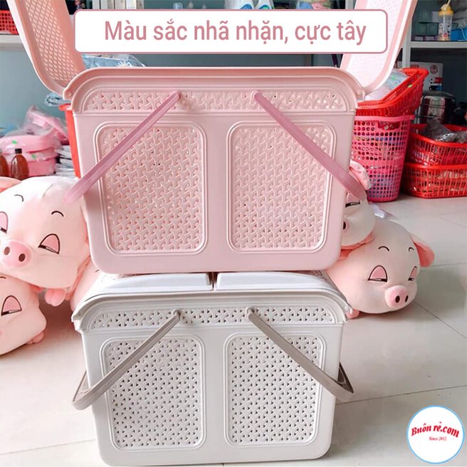 Làn đựng đồ có nắp cao cấp Việt Nhật Kokori (MS:2608)- 01447-Làn nhựa đi sinh, làn nhựa đựng đồ đa năng, có quai xách