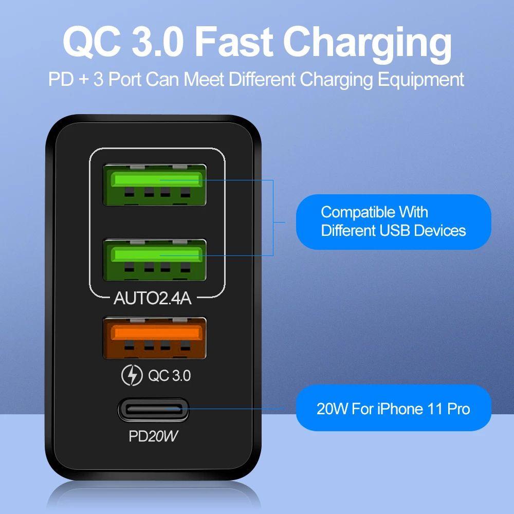 Củ Sạc Điện Thoại Nhanh 3 Cổng USB Gắn Tường Tiện Dụng