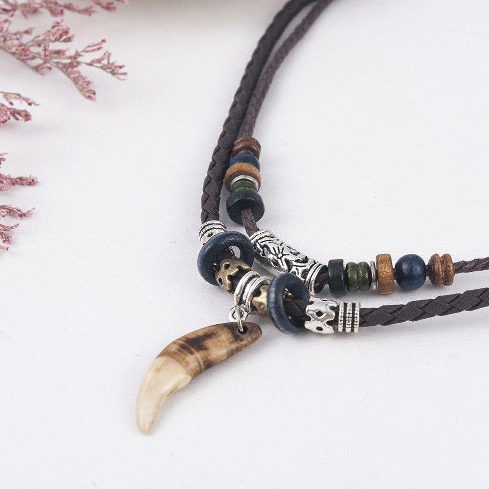Vòng Cổ Chuỗi Hạt Gỗ Phối Mặt Gỗ Thủ Công Phong Cách Vintage Cho Nam