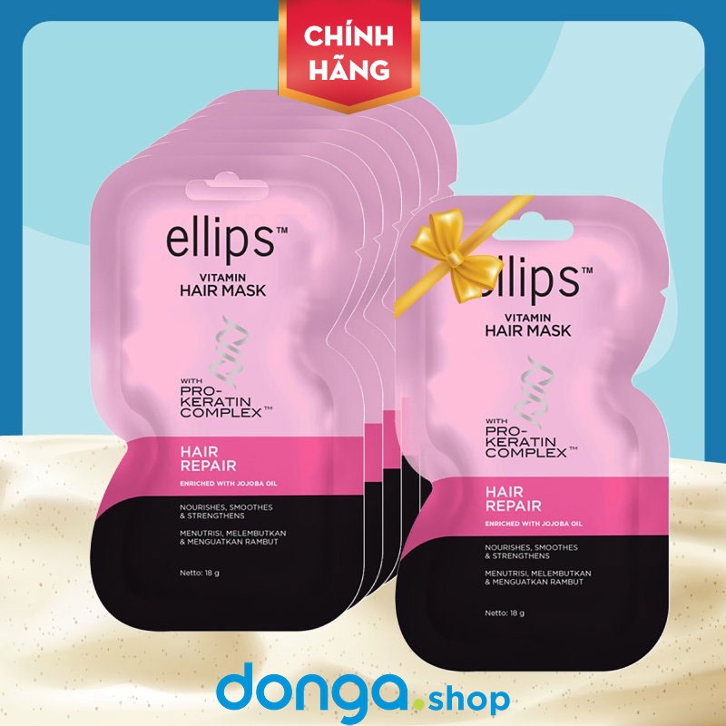Kem ủ tóc Ellips Pro Keratin phục hồi hư tổn - Thành phần keratin, vitamin và tinh dầu tự nhiên - Combo mua 6 tặng 1