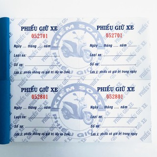 10 cuốn Phiếu giữ xe in sẵn - 100 tờ/1 cuốn, có đóng số nhảy