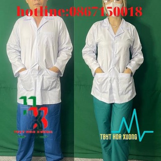 Áo Blue Trắng Bác Sĩ - Áo Y Tá Nam/Nữ Dài Tay Dáng Ngắn Các size