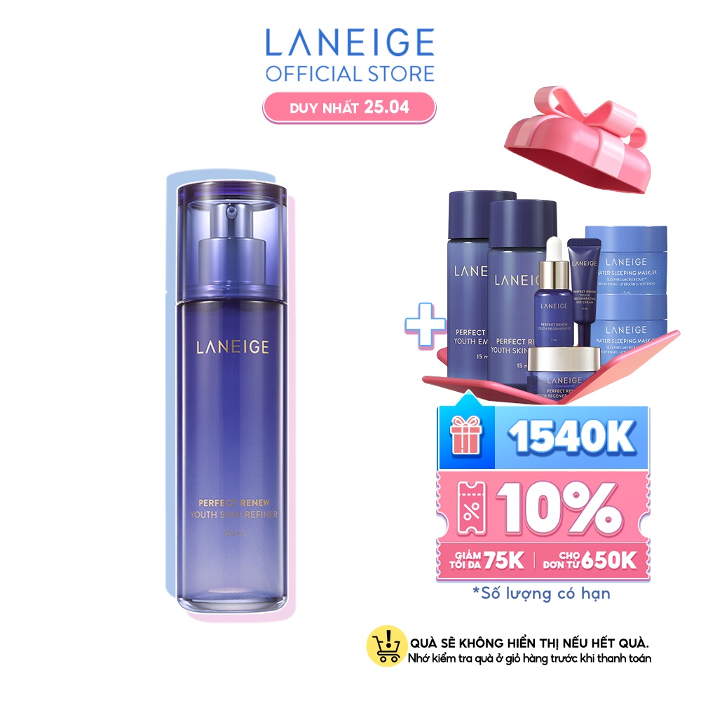 [COSSBDLAN221001 giảm 100k] Nước cân bằng giúp ngăn ngừa lão hóa da LANEIGE Perfect Renew Youth Skin Refiner 120ml