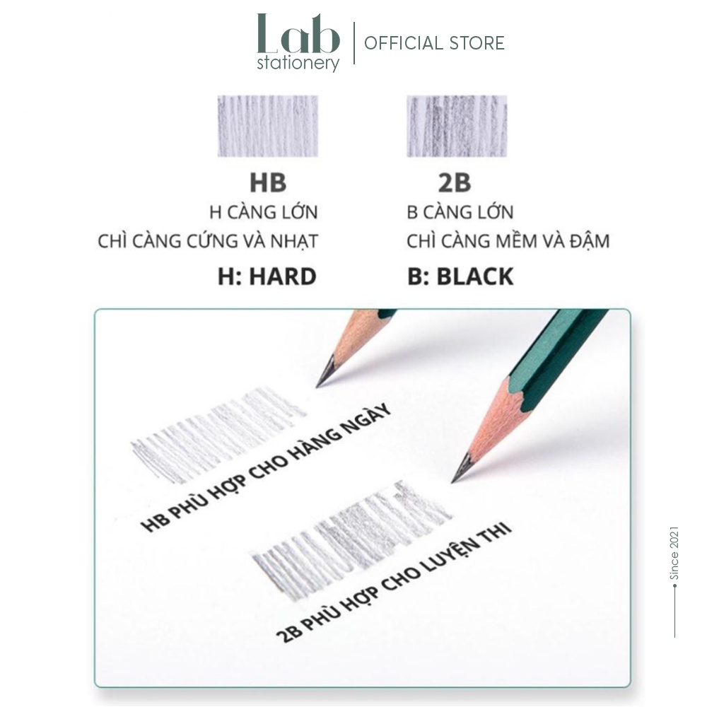 Bút Chì Lục Giác Lab 2B/HB Vỉ 10 Chiếc Labo Dùng Tập Viết, Vẽ Mỹ Thuật, Làm Bài Kiểm Tra