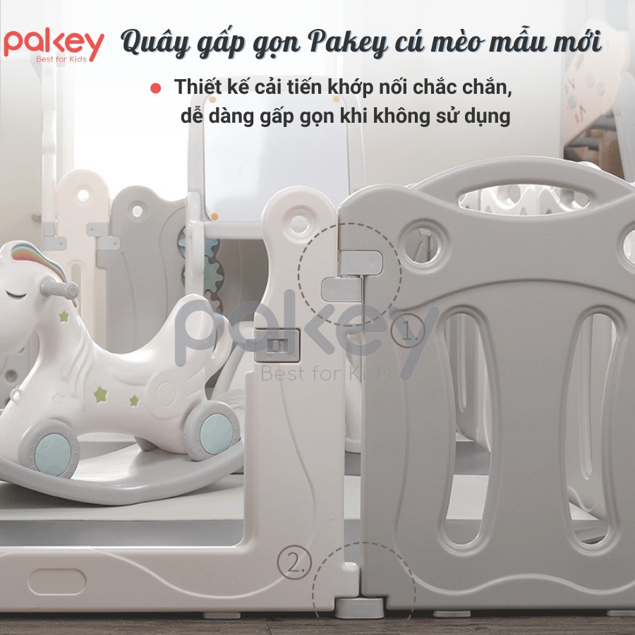 Quây cũi nhựa liên hoàn 8 món Cú mèo CÓ BÓNG RỔ, [Tặng kèm 100 bóng, 1 thảm dày và 1 giỏ đựng bóng]