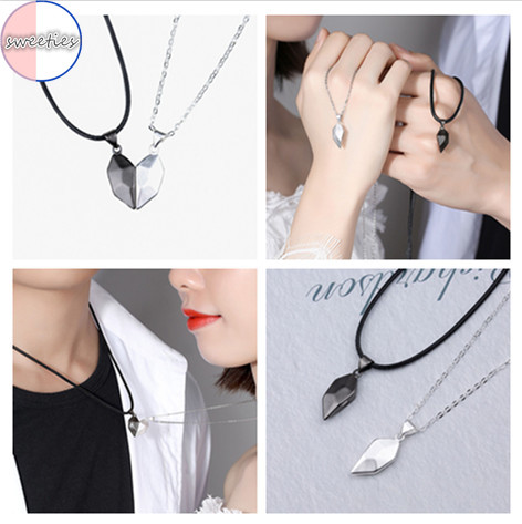 vòng cổ Mặt Trái Tim Phối Đá May Mắn Cho Cặp Đôi